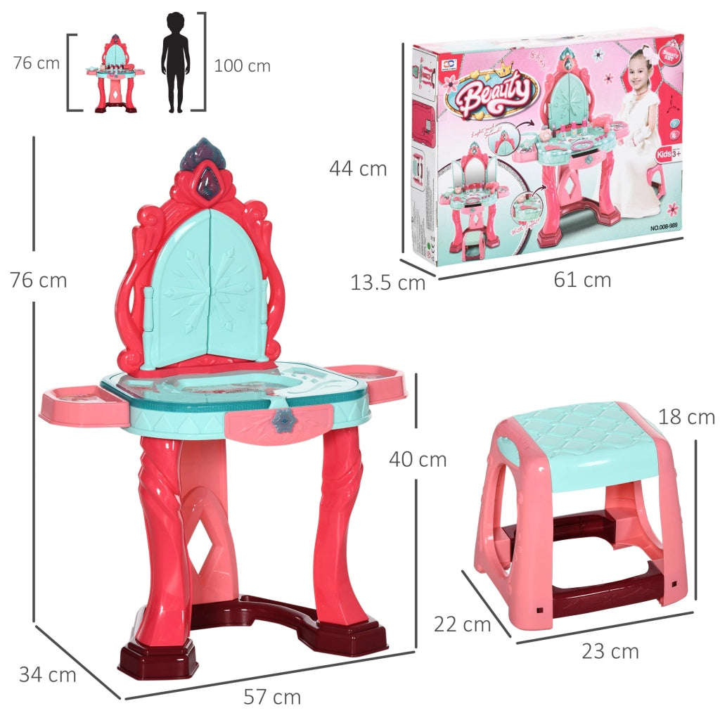 Specchiera Giocattolo per Bambini con Sgabello Luci e Accessori 57x34x76 cm Multicolore
