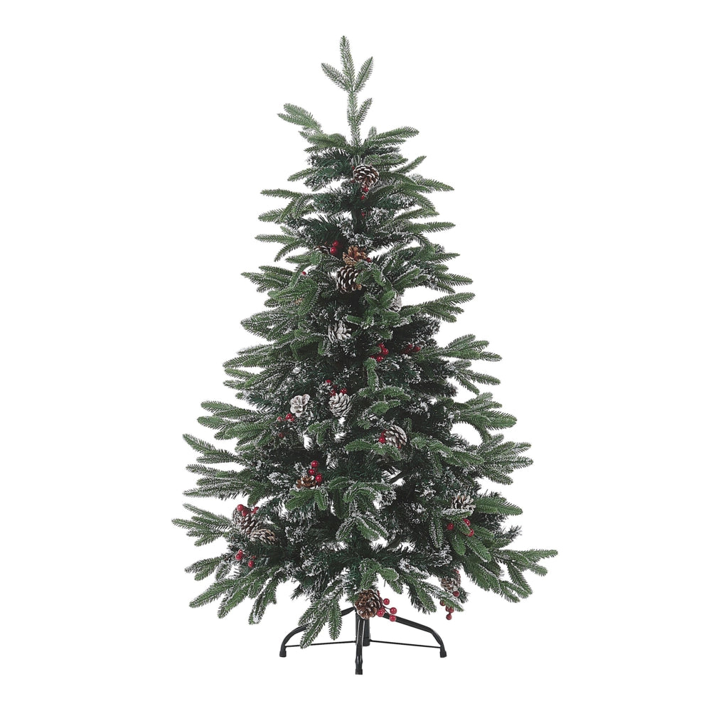 Albero di Natale con Neve Artificiale con Pigne e Bacche Rosse 120 cm