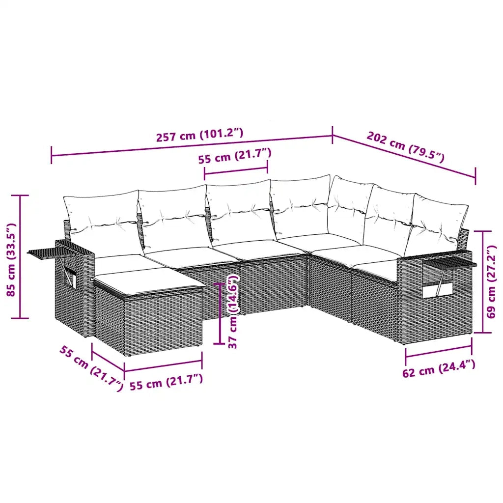 Set Divani da Giardino 7pz con Cuscini Grigio Chiaro Polyrattan 3220501