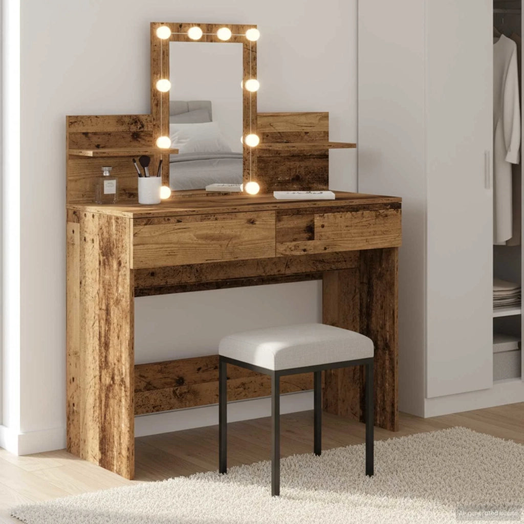 Tavolo da Trucco con cassetto Legno vecchio 100 x 40 x 130 cm 868850