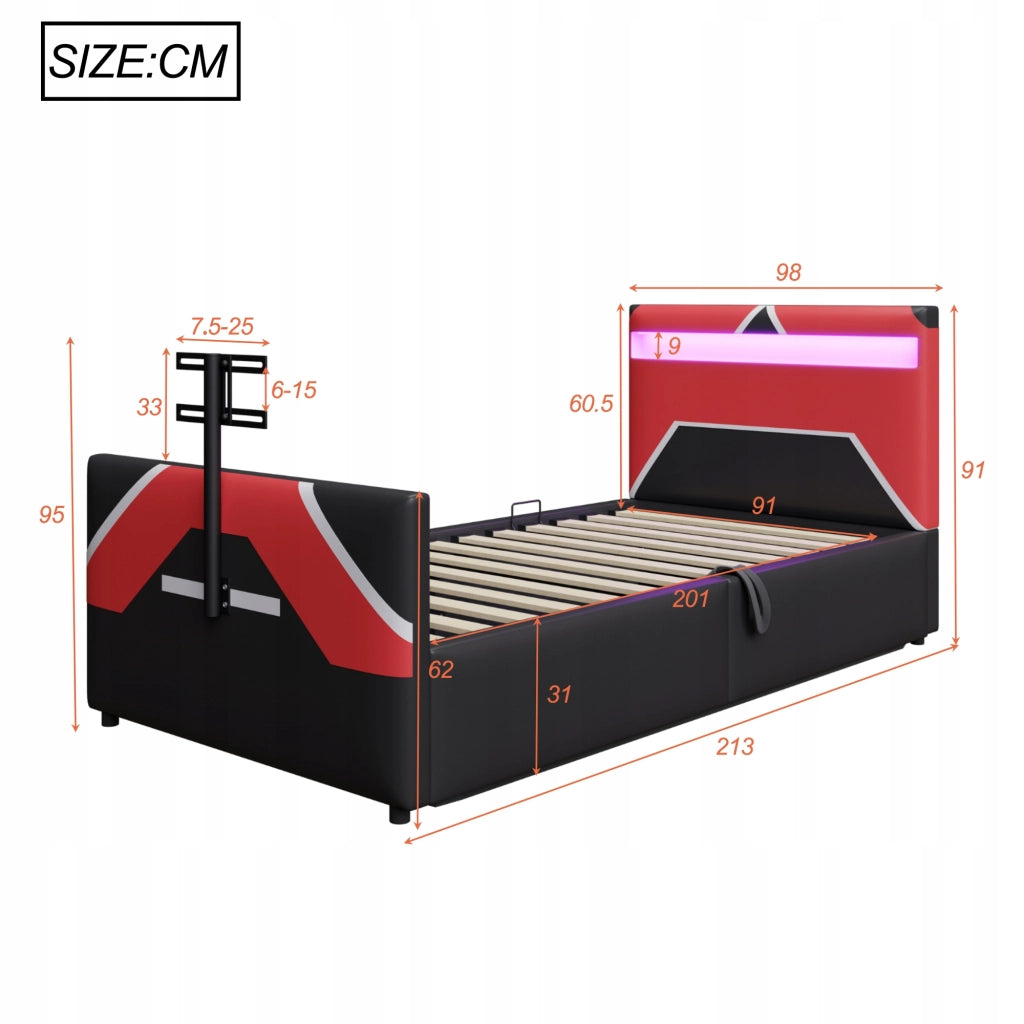 Letto gaming 90x200 - Xylo - LED, idraulico, TV