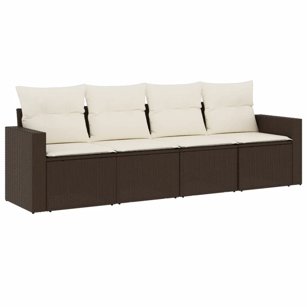 Set Divano da Giardino 4 pz | Set Salotto da Giardino con Cuscini Marrone in Polyrattan