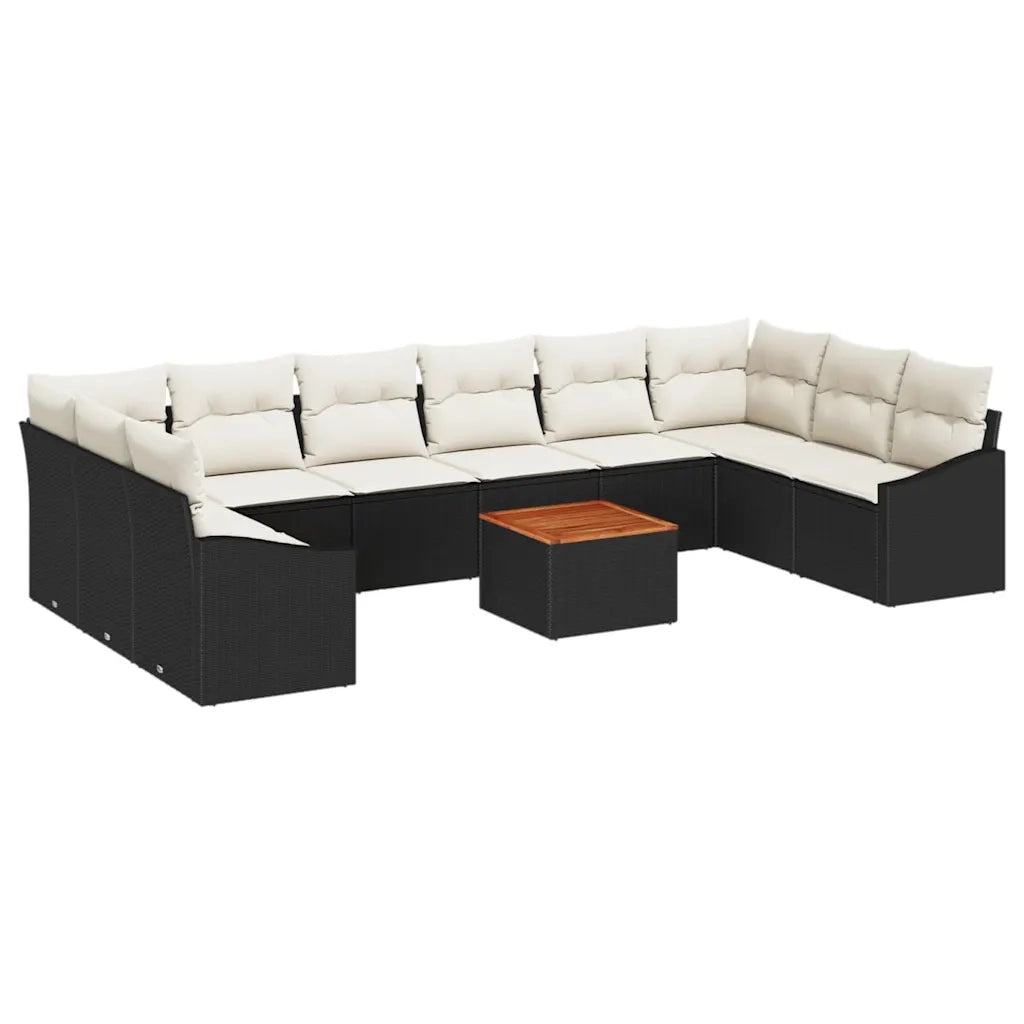 Set Divano da Giardino con cuscino 11 pcs Nero polyrattan