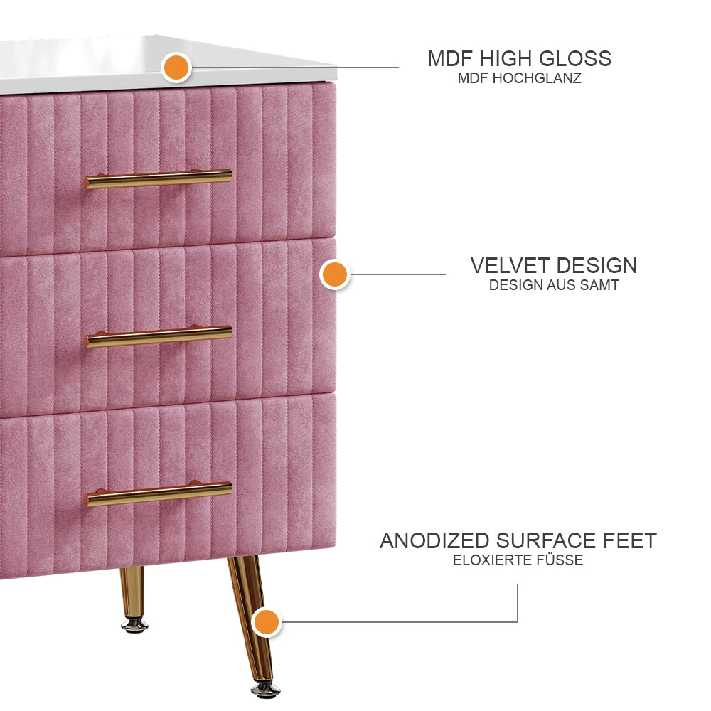 Vicco Comodino rosa 41 x 62 cm con 3 cassetti