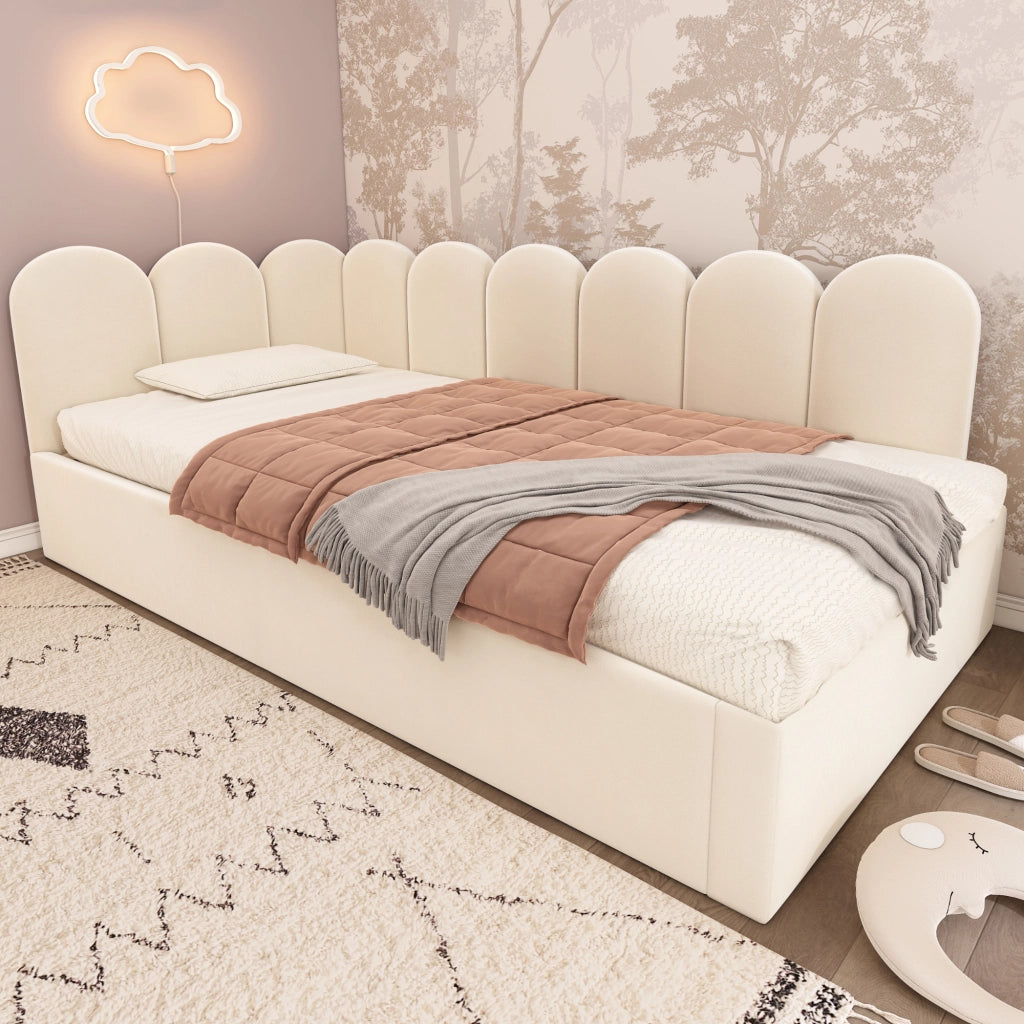 Letto Imbottito con Ausziehbett ¨C MINIMAL ¨C Velluto Beige 90x200 cm