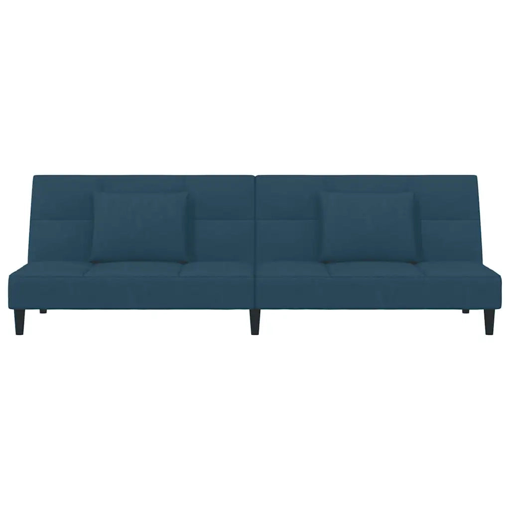 Divano Letto a 2 Posti con 2 Cuscini Blu in Velluto 375806