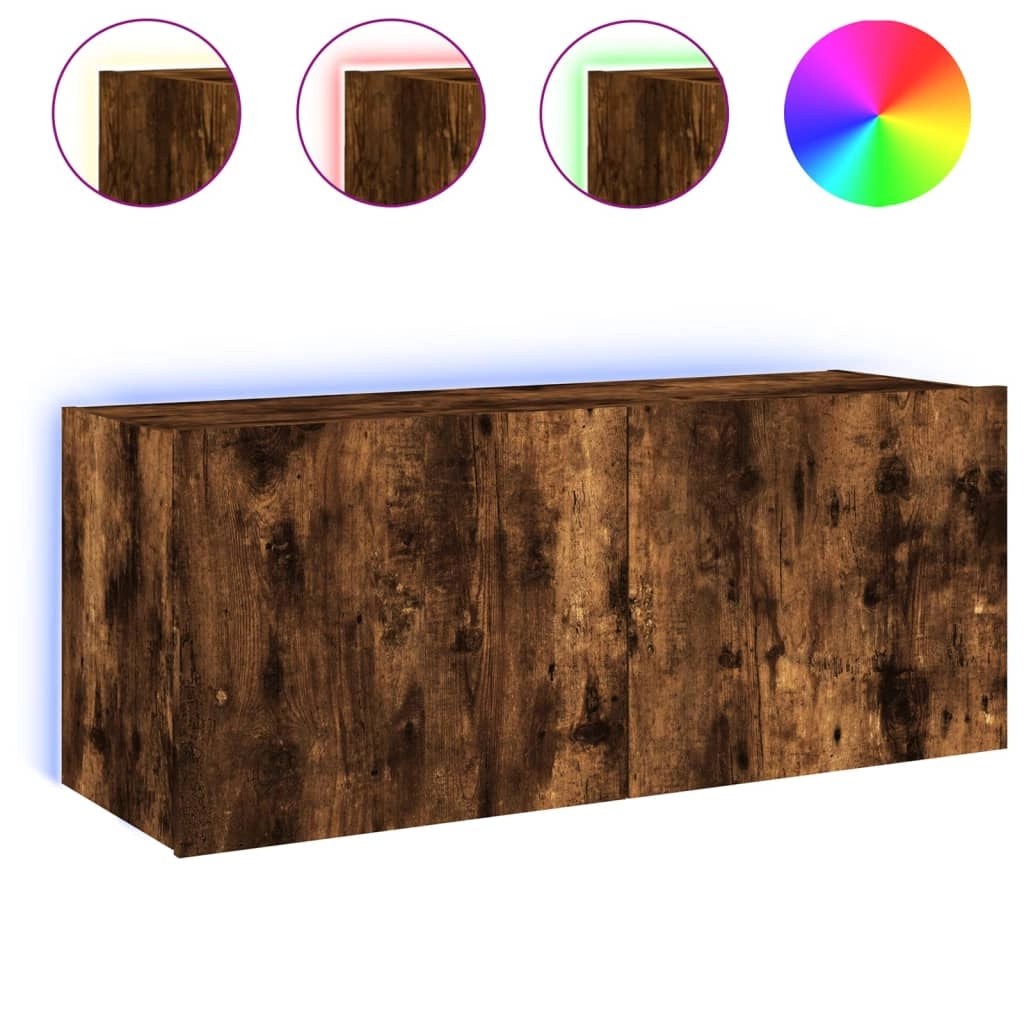 Mobile TV multimediale scaffale TV credenza mobile TV sala da pranzo soggiorno camera da letto mobile da parete con luci LED rovere affumicato 100 x 35 x 41 cm marrone 02_0027972