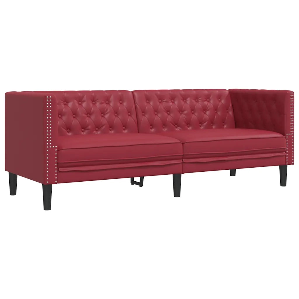 Sei Divani Chesterfield 3 pz Rosso Vino in Similpelle 3209271