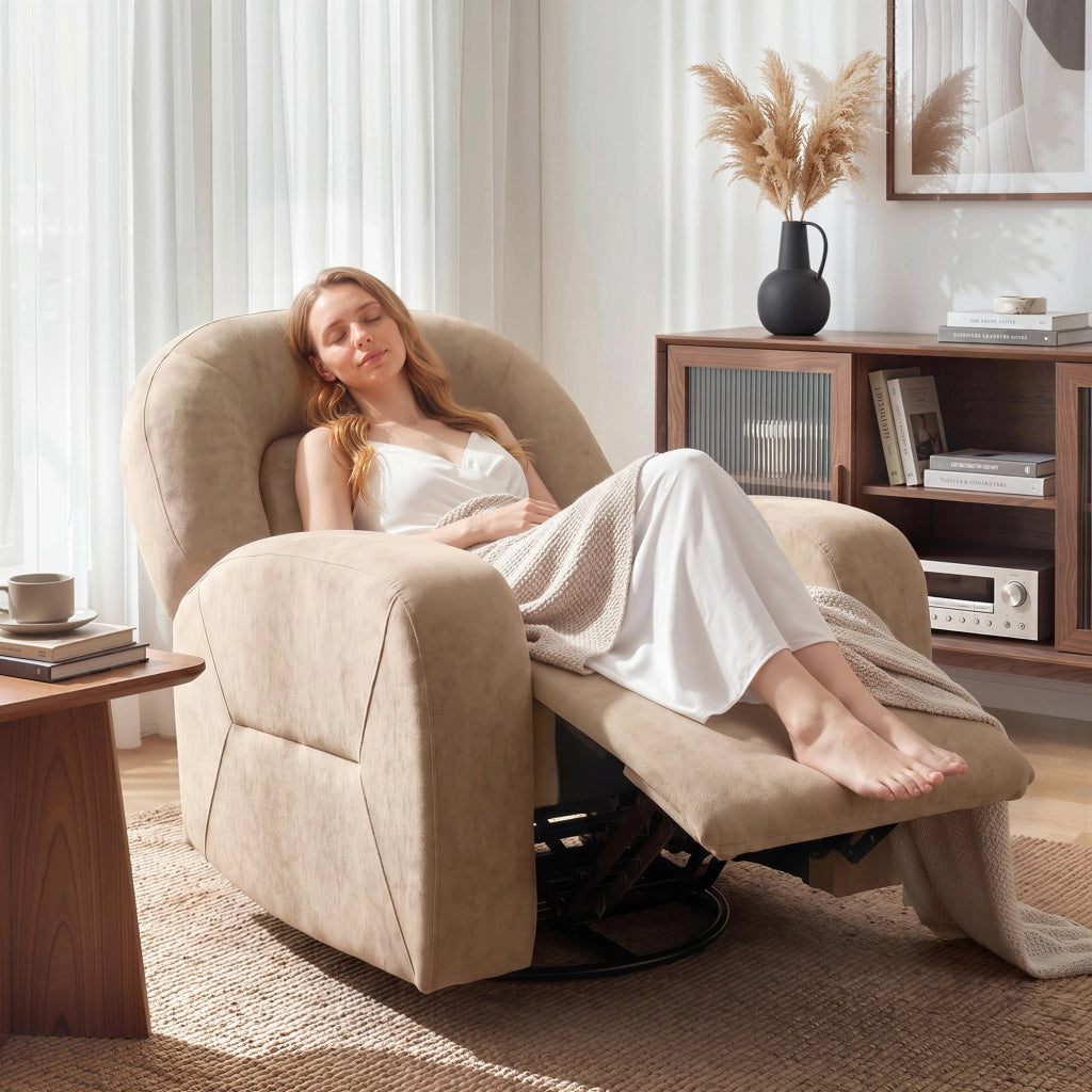 Poltrona Relax Reclinabile Girevole ¨C Minimal ¨C Tessuto Velluto Khaki