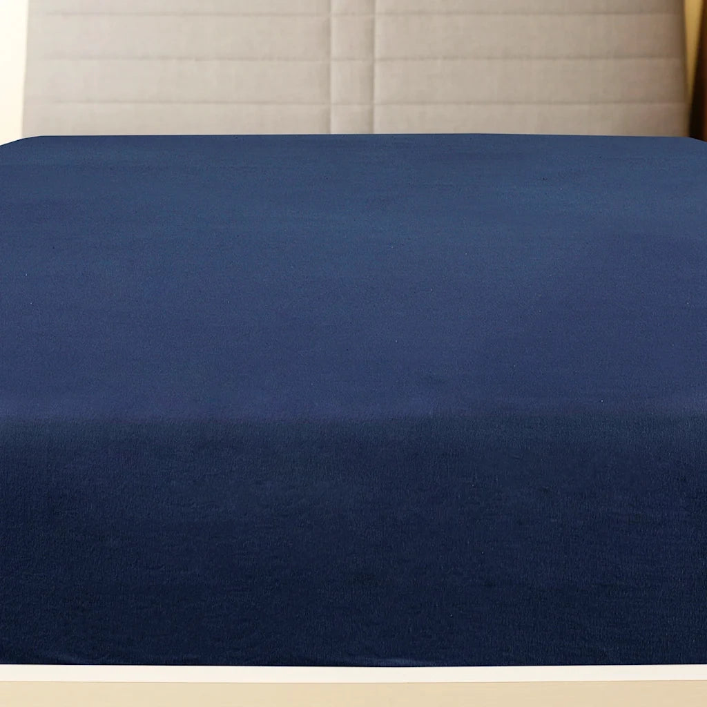 Lenzuolo con Angoli Jersey Blu Marino 90x200 cm Cotone 136230