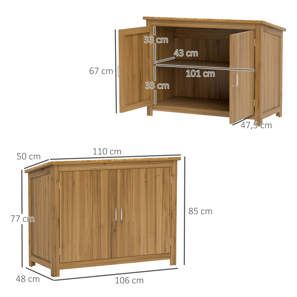 Armadio da giardino in legno ¨C Xylo ¨C 2 ante, 2 ripiani, tetto inclinato, 110x50x85 cm, marrone