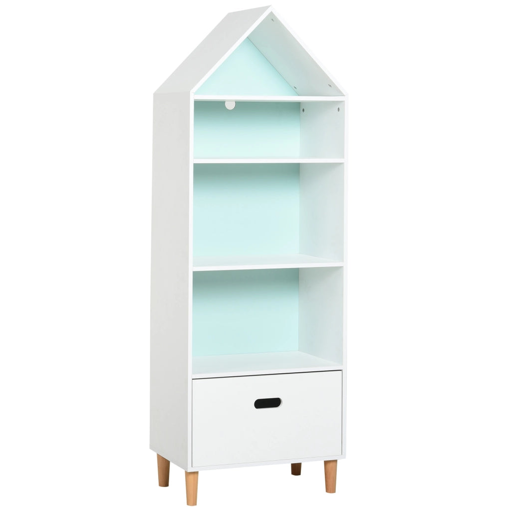Libreria per Bambini con Cassetto e Ripiani ¨C Minimal ¨C Bianca e Azzurra 50x30x142cm