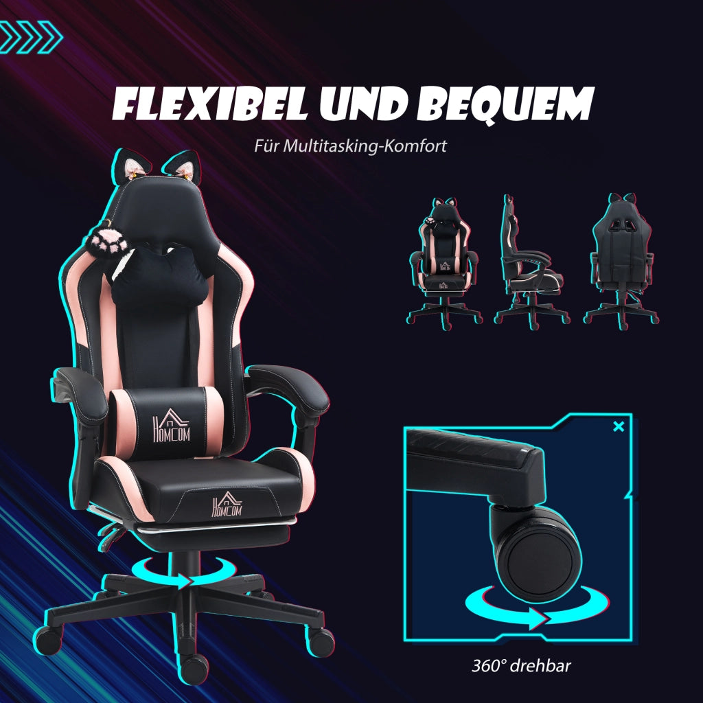 Poltrona da gaming con orecchie da gatto ¨C Minimal ¨C rosa/nera