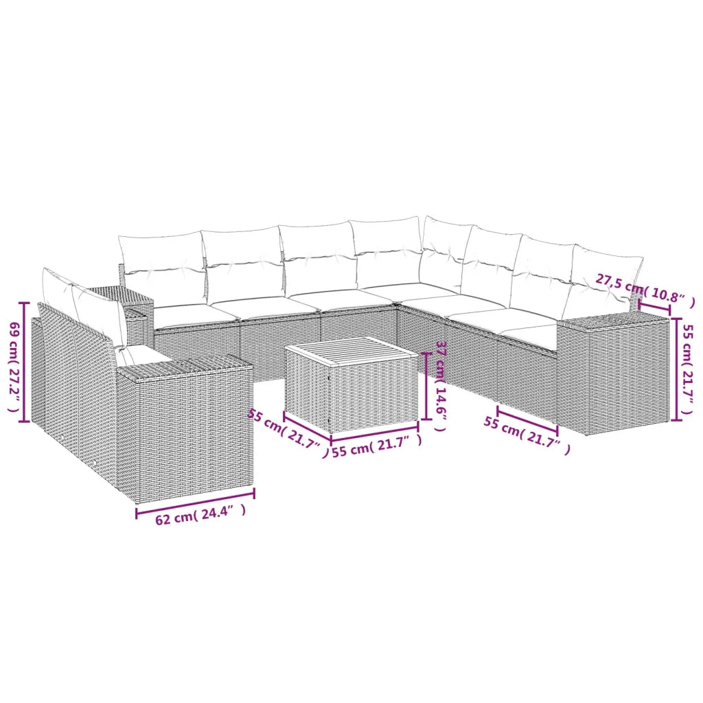 Set Divani da Giardino 10pz con Cuscini in Polyrattan Nero 3257840