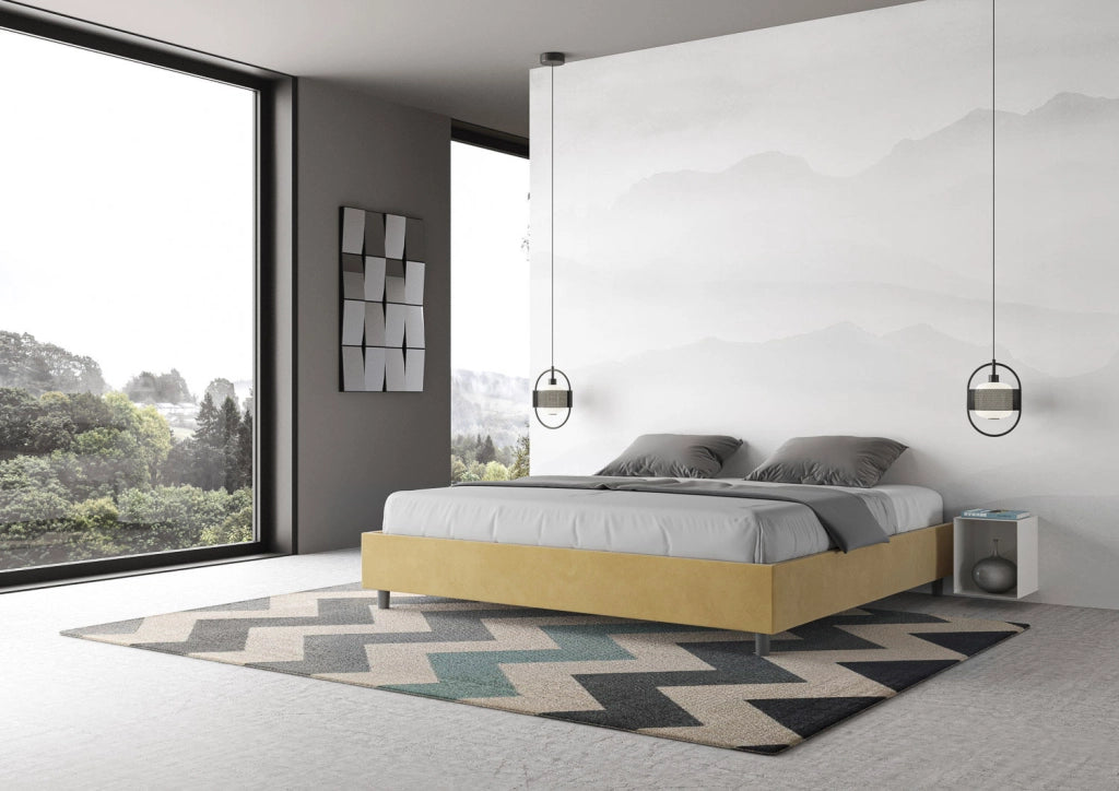 BS COM Letto matrimoniale king size senza rete imbottito 190x210 microfibra ocra
