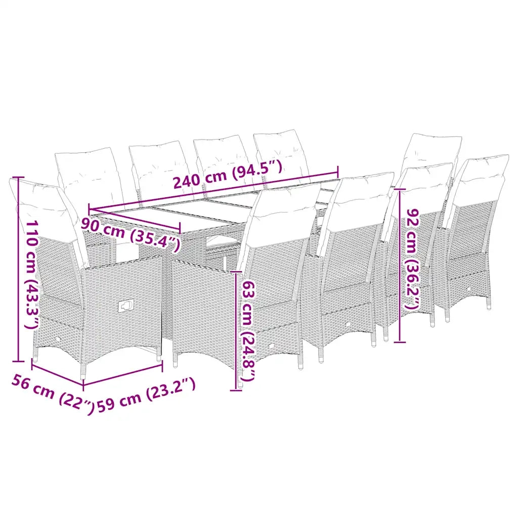 Set Bistrò da Giardino 11 pz con Cuscini in Polyrattan Beige 3277248