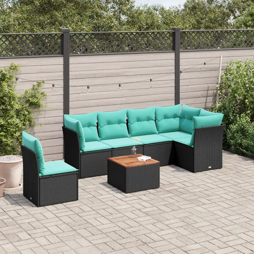 Set Divani da Giardino 7 pz con Cuscini Nero in Polyrattan 3255994