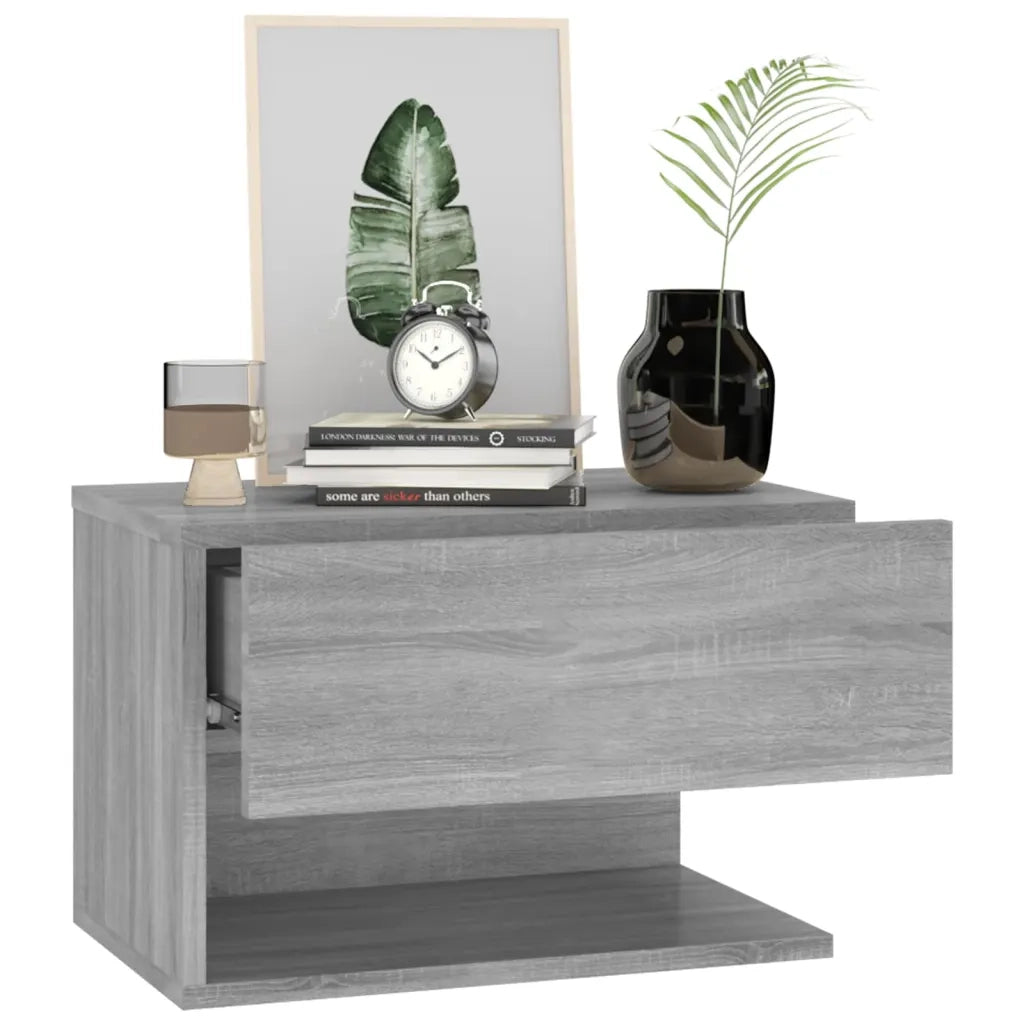Set di 2 Comodini | Armadio da Notte | Mobiletto da notte a Muro Grigio Sonoma