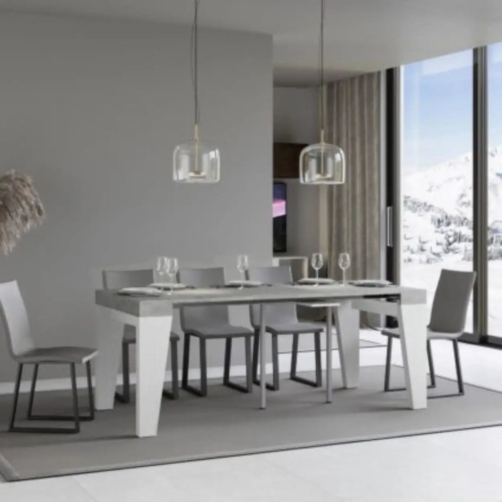 Consolle allungabile 90x40/196 cm Naxy Mix Small piano cemento - struttura bianco frassino