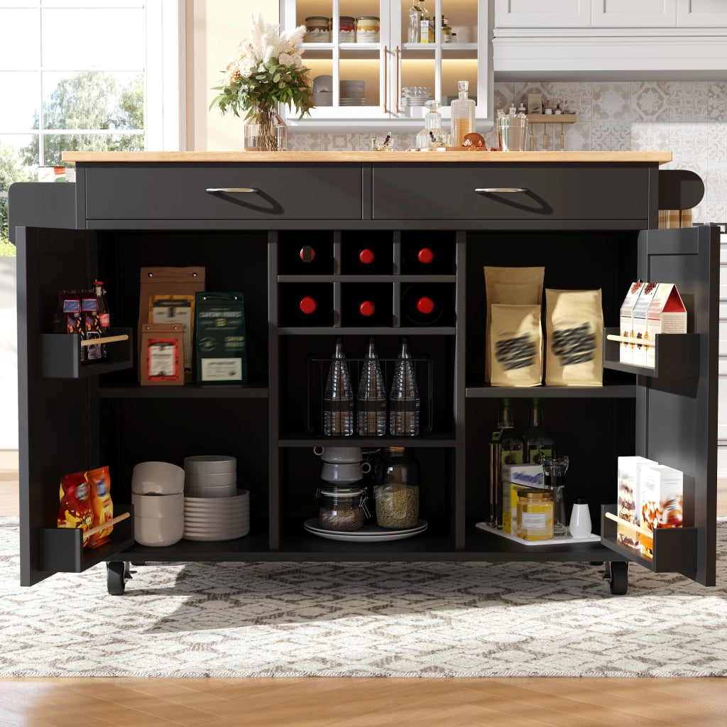 CARRELLO CUCINA 102x45x92 cm Nero in MDF e Metallo