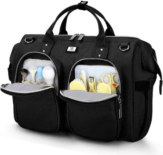 Borsa a Spalla Multifunzionale con Tasca Idrorepellente e 2 Ganci per Carrello - Ideale per Genitori in Viaggio (Nero)