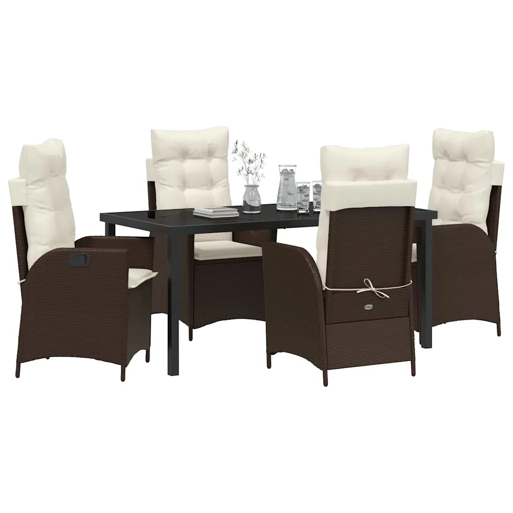 Set da Pranzo per Giardino con cuscino 5 pcs Marrone polyrattan