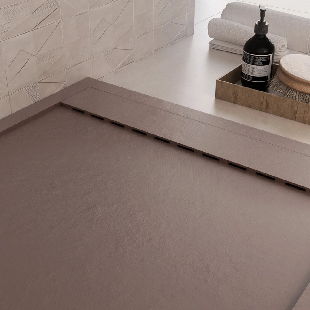 Piatto doccia in marmoresina marrone effetto pietra cemento prestige, misura 90x180