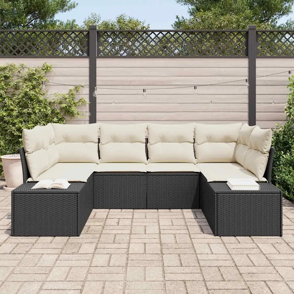 Set Divano da Giardino con cuscino 6 pcs Nero polyrattan 3347197