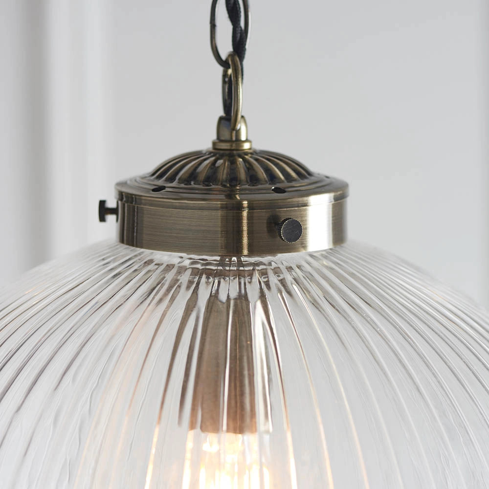 Lampada a sospensione retro ottone anticato vetro Ø35 E27