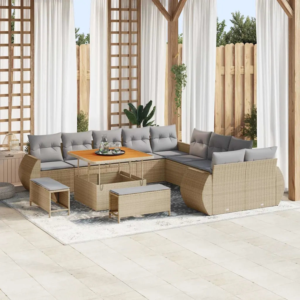 Set Divano da Giardino con cuscino 13 pcs beige e grigio chiaro