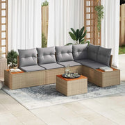 Set Divano da Giardino con cuscino 6 pcs Beige Poly Rattan