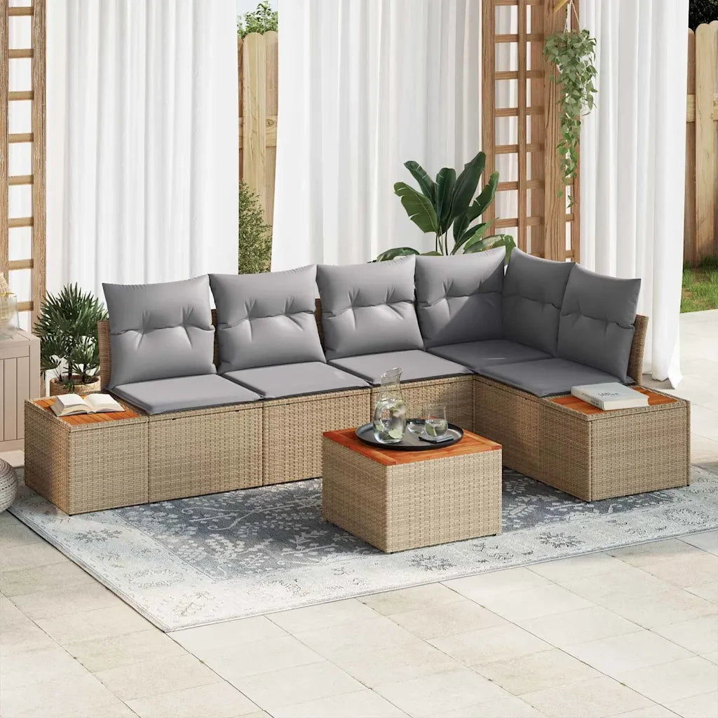 Set Divano da Giardino con cuscino 6 pcs Beige Poly Rattan