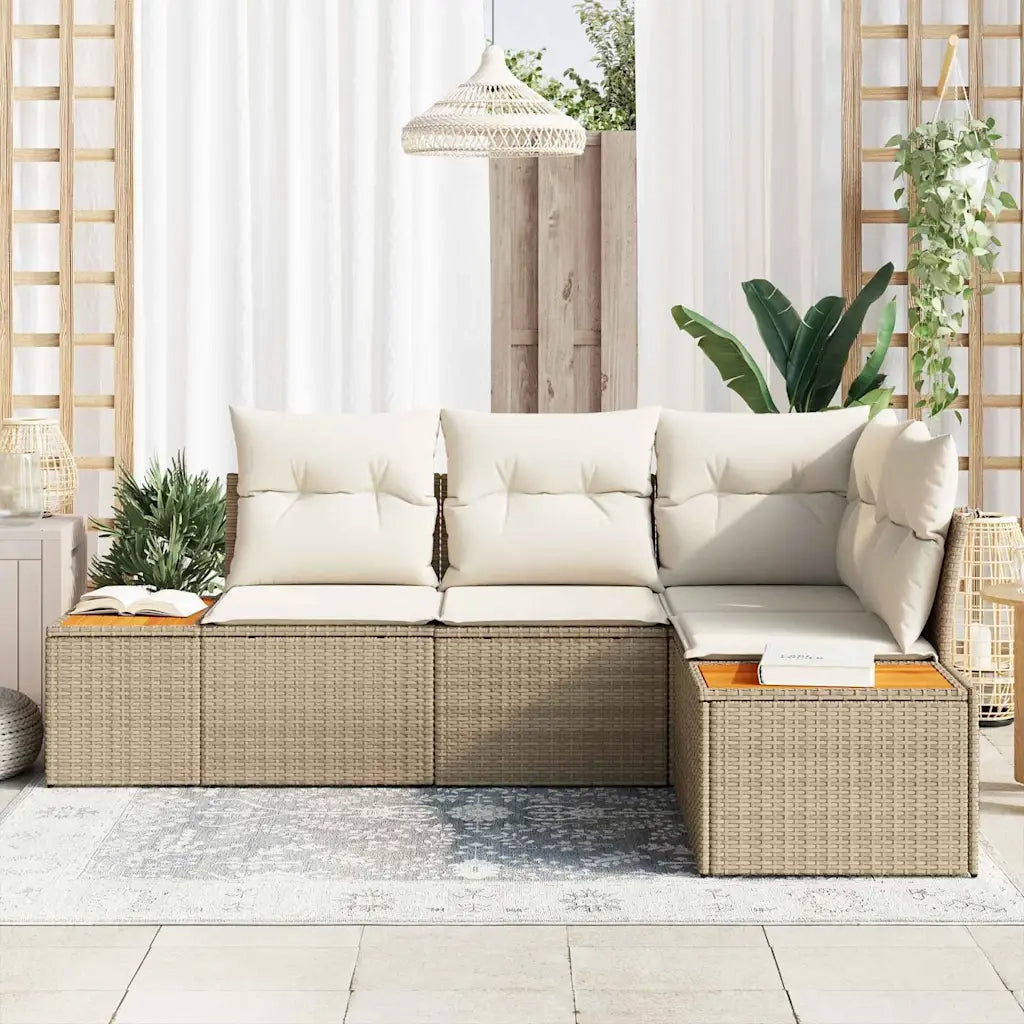 Set Divano da Giardino 4 pcs Beige e Crema Polyrattan 3356746