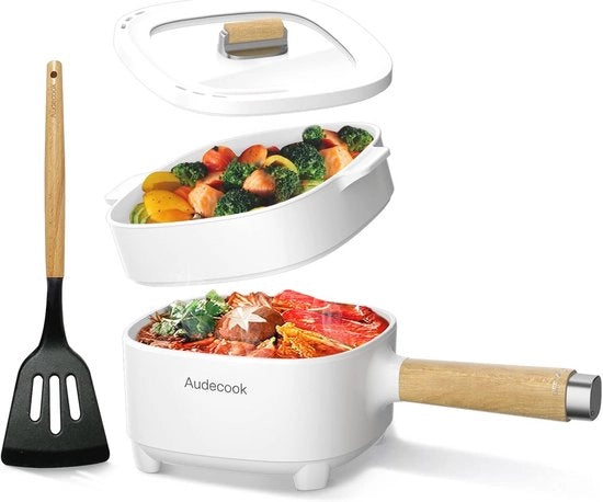 Multifunzionale pentola elettrica - Cucina portatile per ramen, bistecca, uovo, riso cotto, avena e zuppa - Antiscivolo con smalto ceramico - 2L