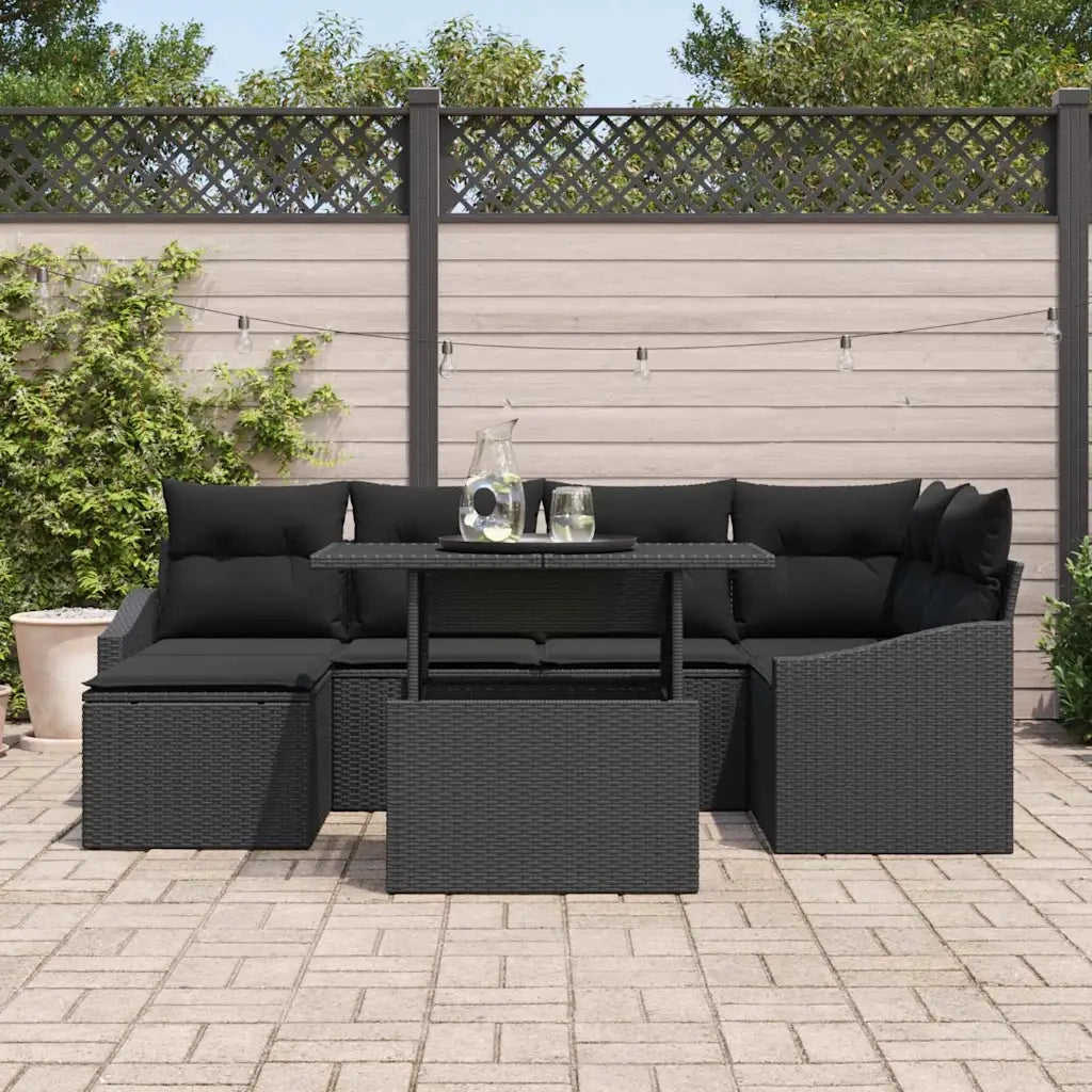 Set Divano da Giardino con cuscino con archiviazione 7 pcs Nero 3357776