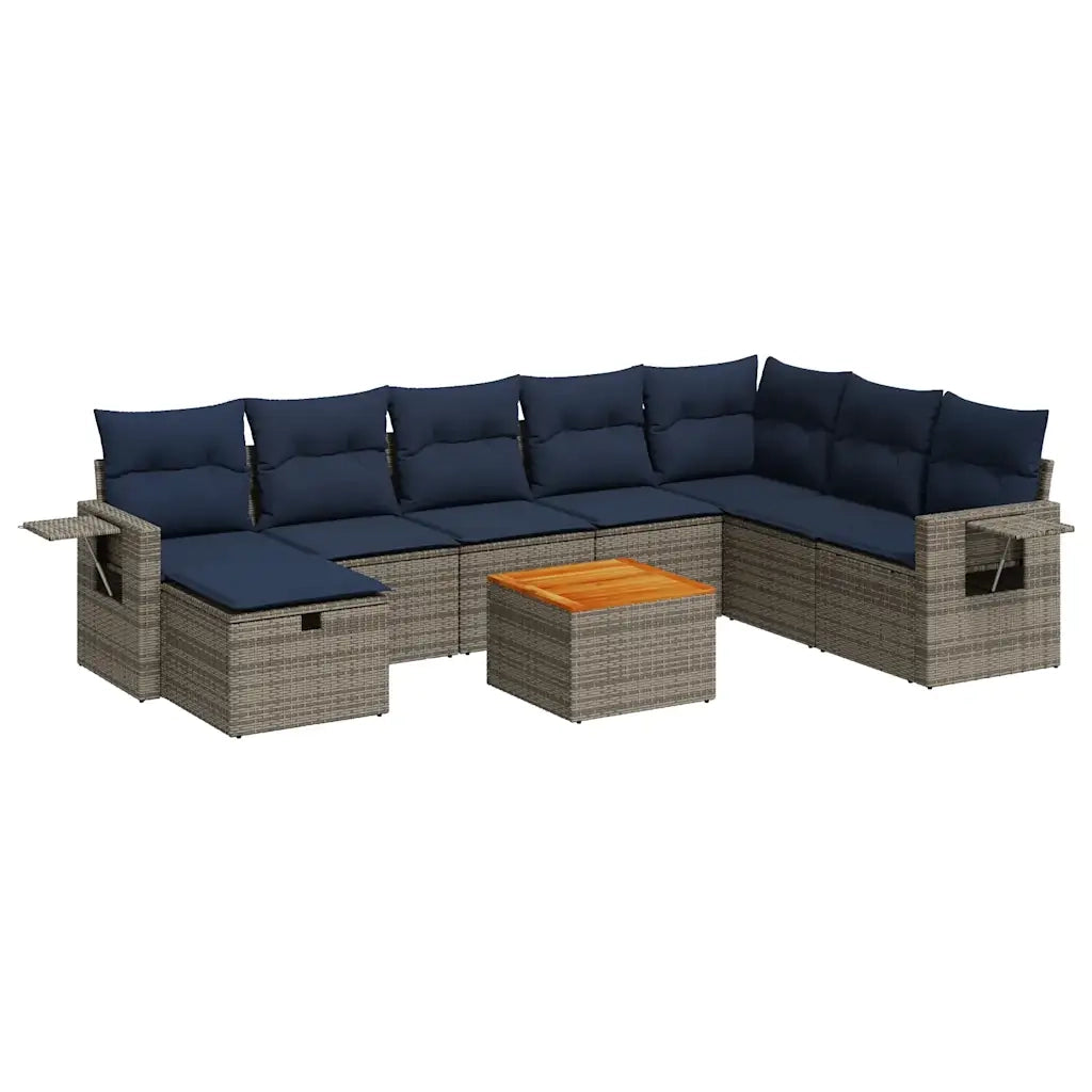 Set Divano da Giardino 9 pz con Cuscini Grigio in Polyrattan 3325834