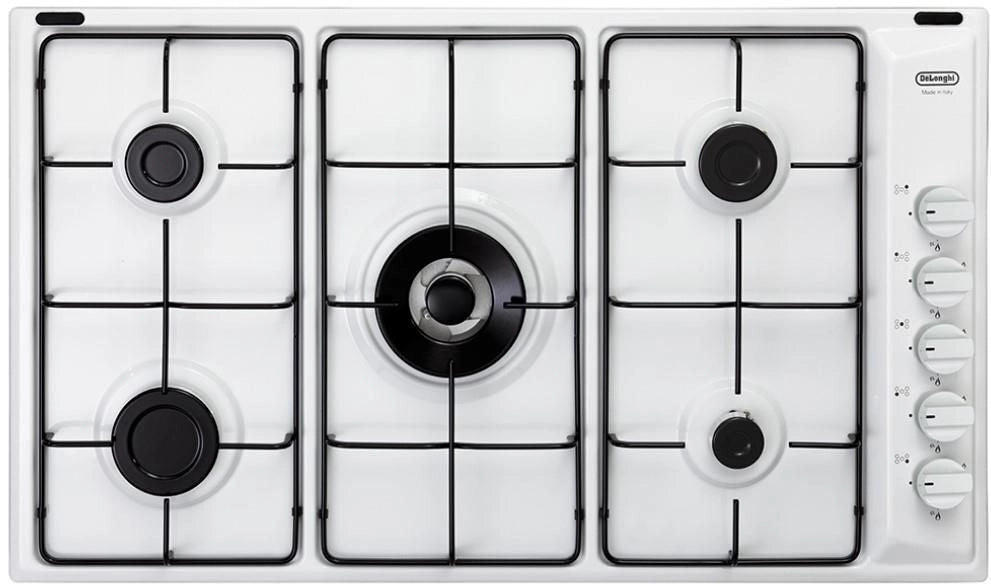 De'Longhi BL59DD Piano cottura a Gas 90 cm 5 Fuochi Da Incasso 1 Bruciatore Ultrarapido Doppia Corona colore Bianco
