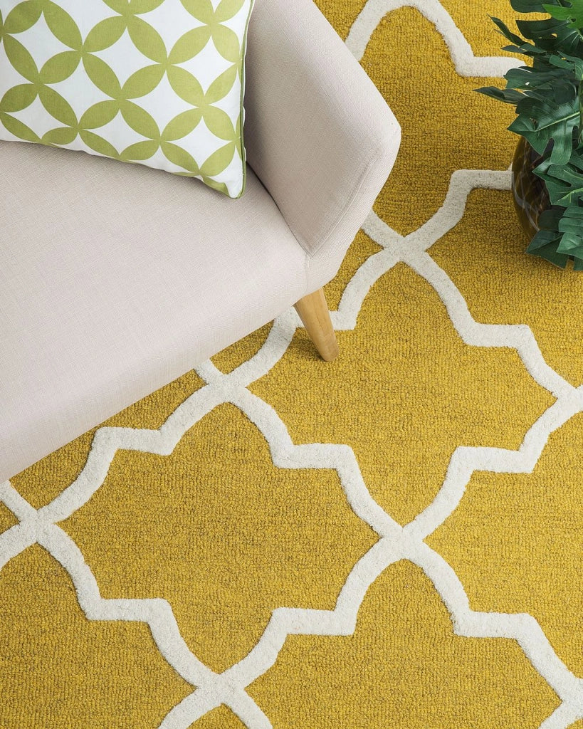 Tappeto tappetino Giallo Lana 140 x 200 cm Traliccio Quadrifoglio Trapuntato a Mano Orientale Trifoglio Marocchino