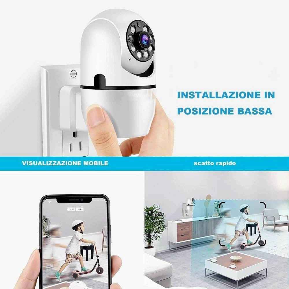 Trade Shop - Telecamera Wireless Con Spina 360° Rilevamento Movimento Tracciamento Automatico -