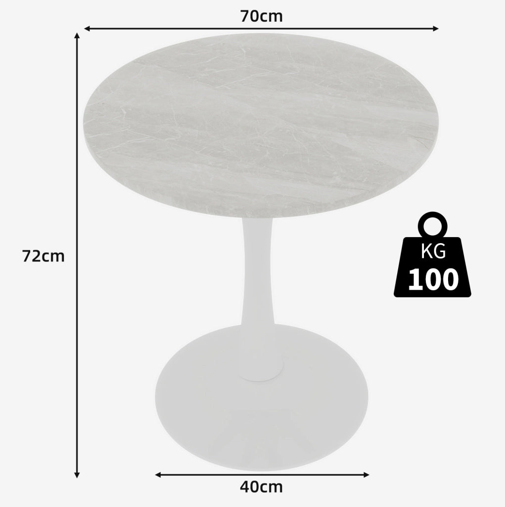 Tavolino rotondo moderno 77;5x77;5 cm in marmo artificiale bianco