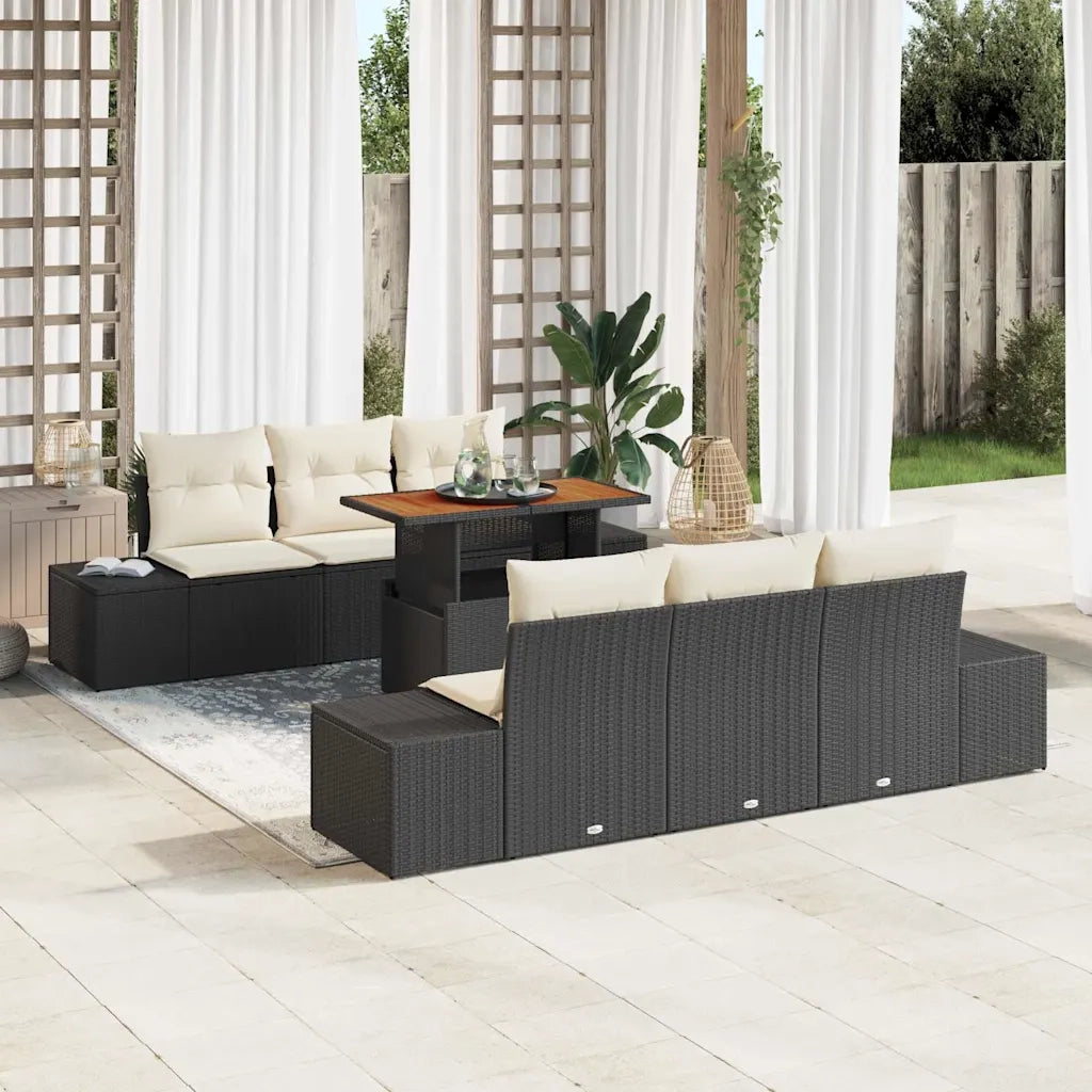 Set da Pranzo per Giardino con cuscino 7 pcs Nero e Crema 3349907
