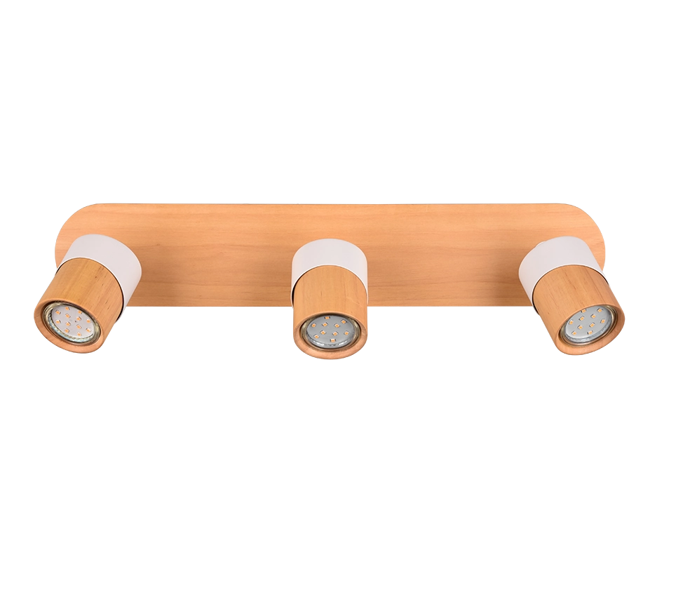 Barra 3 faretti orientabili. metallo, bianco e naturale, L 48 cm, Aruni