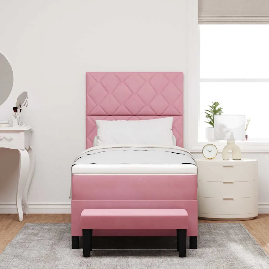 Letto a molle con materasso Rosa 90 x 200 cm Velluto