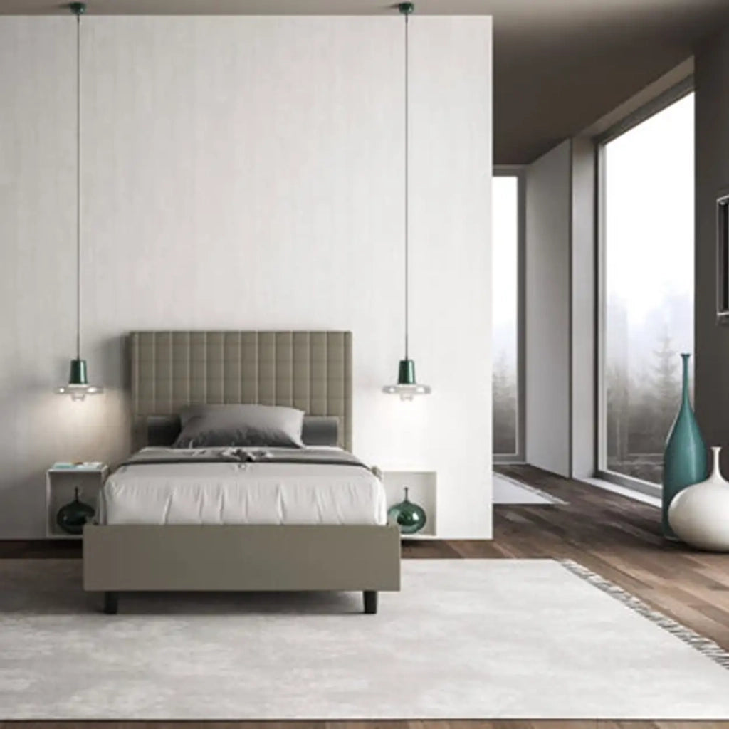 Letto singolo contenitore imbottito 100x190 similpelle cappuccino Sunny