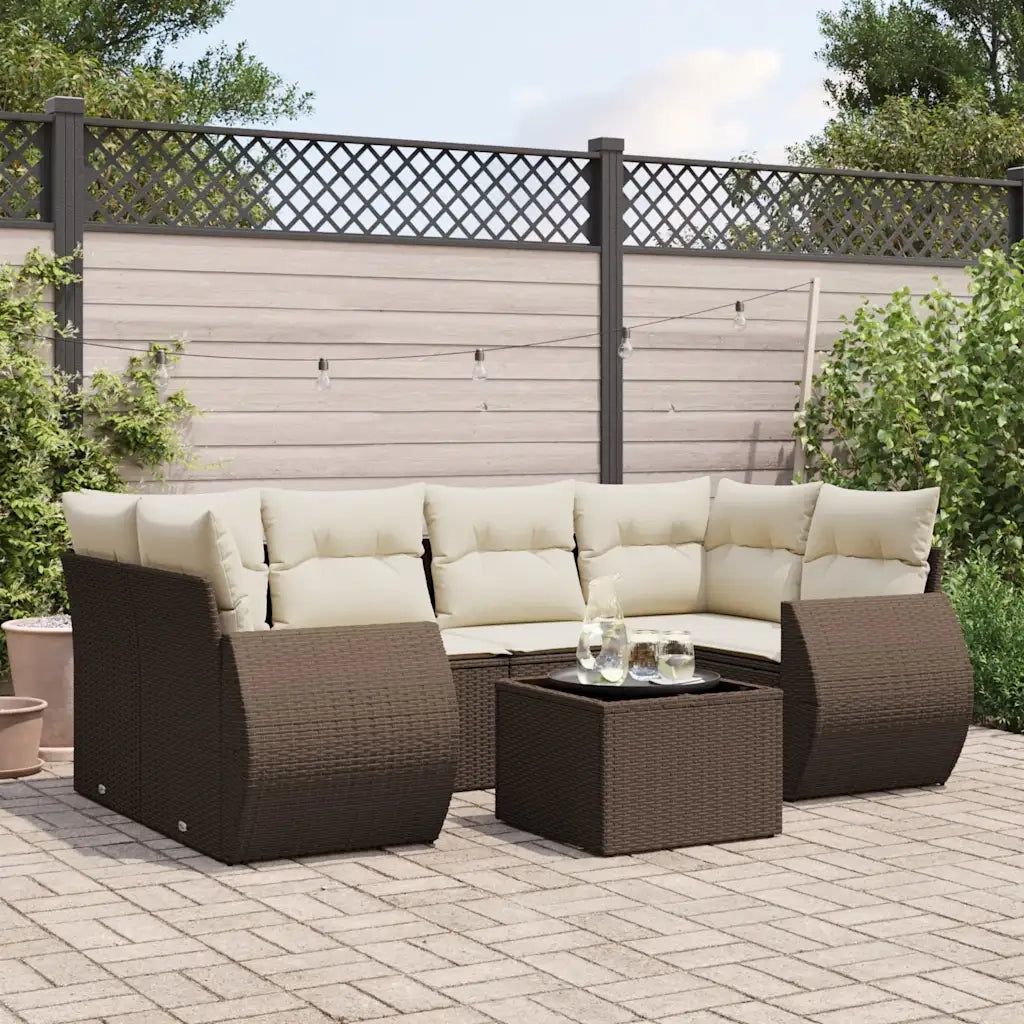 Set Divani da Giardino 7 pz con Cuscini Marrone in Polyrattan 3221122