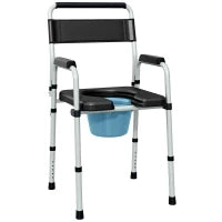 Sedia WC Pieghevole e Regolabile con Braccioli e Schienale, in Acciaio e Pelle PU, 52.5x46x81.5-97 cm, Nero