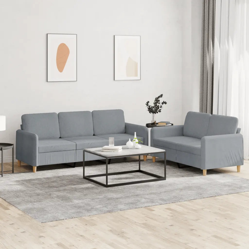 Set di Divani 2 pz con Cuscini Grigio Chiaro in Tessuto 3202118