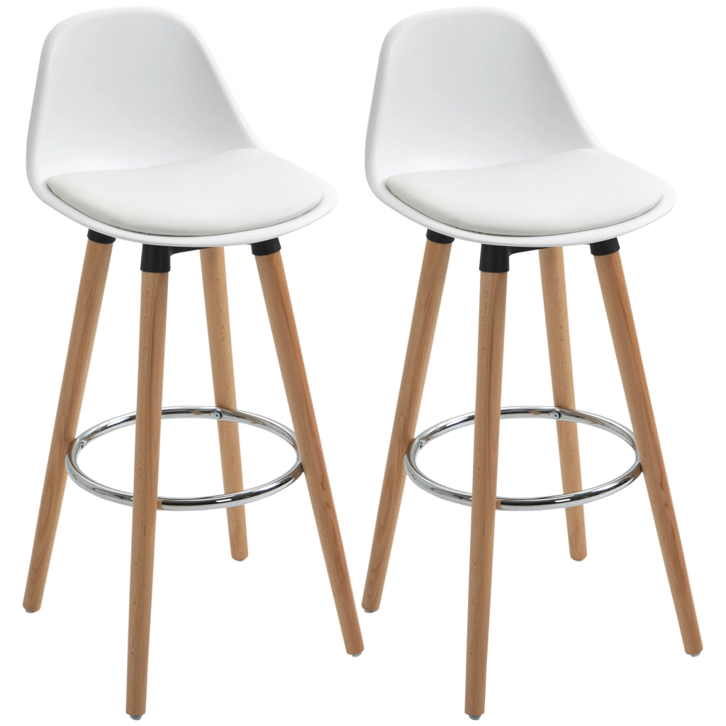 Set 2 Sgabelli da Bar con Schienale ¨C Minimal ¨C Legno e Plastica, Bianco