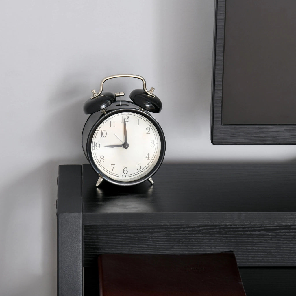 Scrivania lineare con ripiano e passacavi; struttura in MDF e metallo nero; per ufficio e studio; 84×45×85 cm