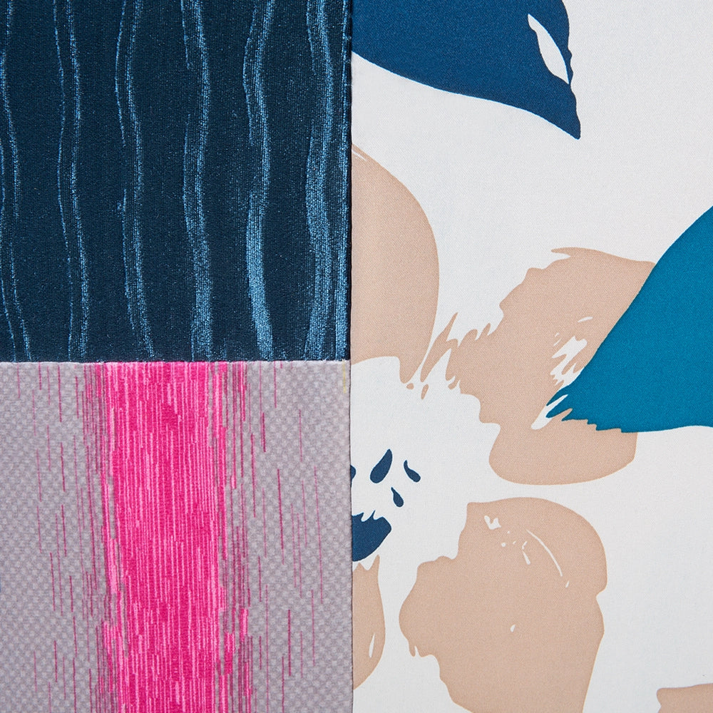Poltrona Multicolore Tessuto Blu Patchwork Sedia Club Bottone Gambe In Legno capitonné